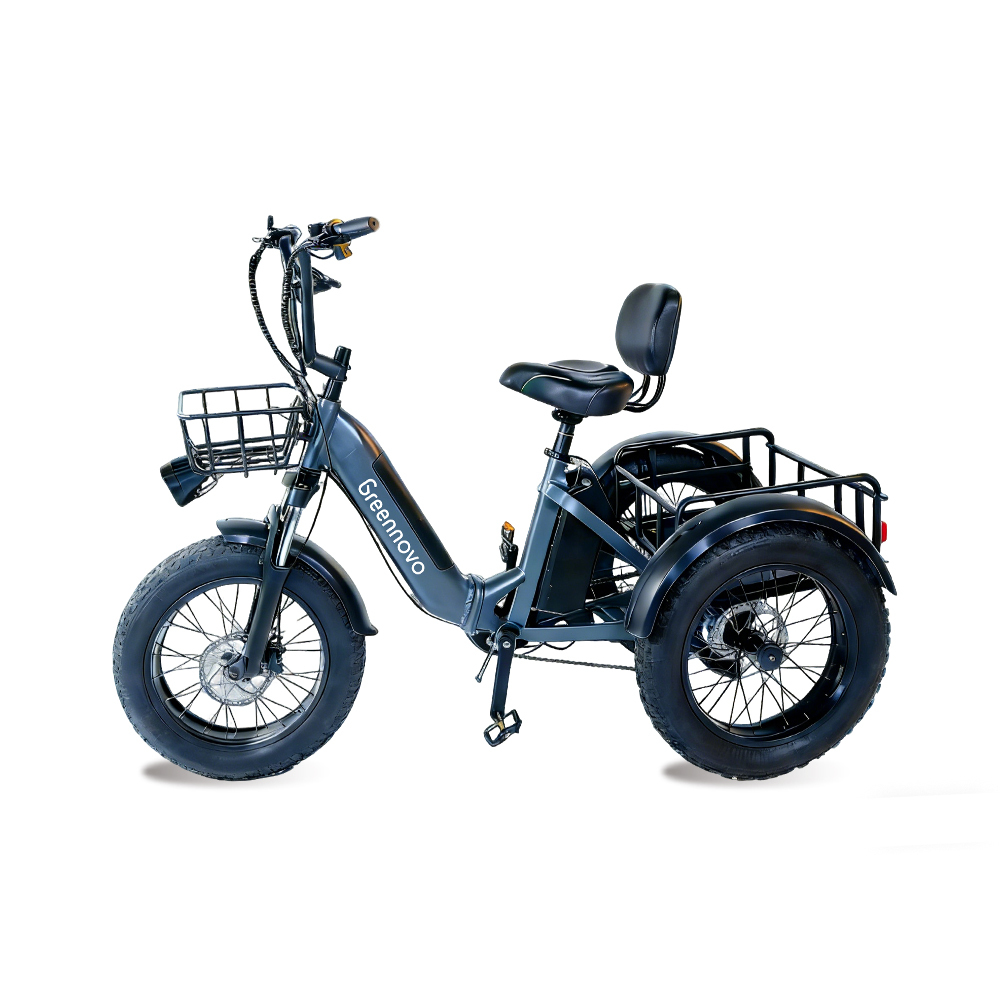 Triciclo eléctrico Greennovo ETR-B001 para adultos con respaldo y múltiples cestas de almacenamiento. Triciclo eléctrico de carga para desplazamientos diarios.