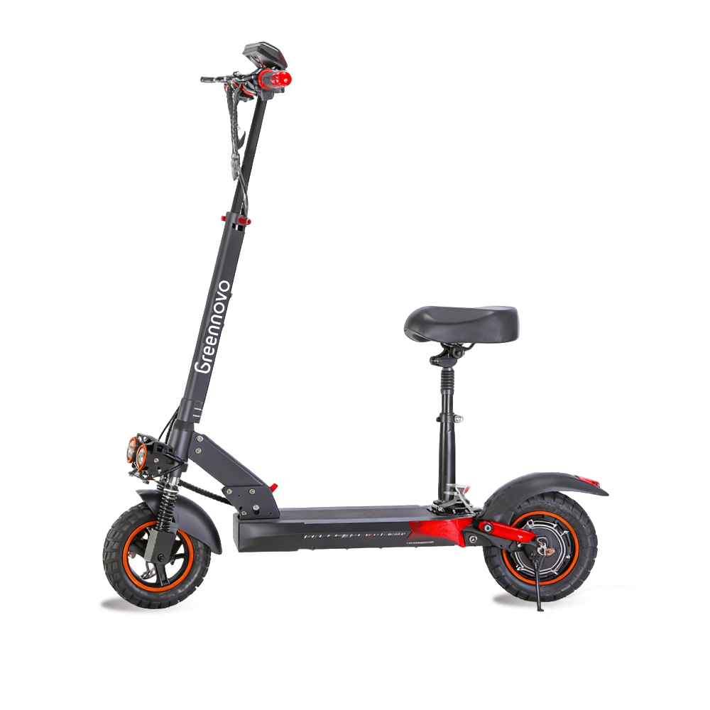 Trottinettes électriques Greennovo ESC-T005 avec cadre en alliage d'aluminium, freins avant et arrière, grande autonomie et vitesse élevée (40 km/h) pour les trajets domicile-travail.