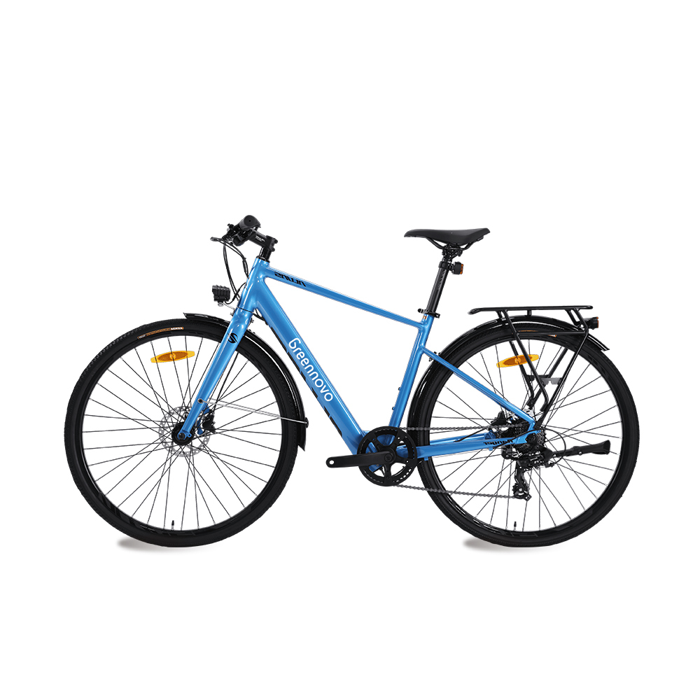 Bicicleta eléctrica urbana Greennovo ECT-F002: libertad de elección para desplazamientos urbanos. Aluminio de alto rendimiento, soporte para freno de disco, geometría de bicicleta eléctrica.