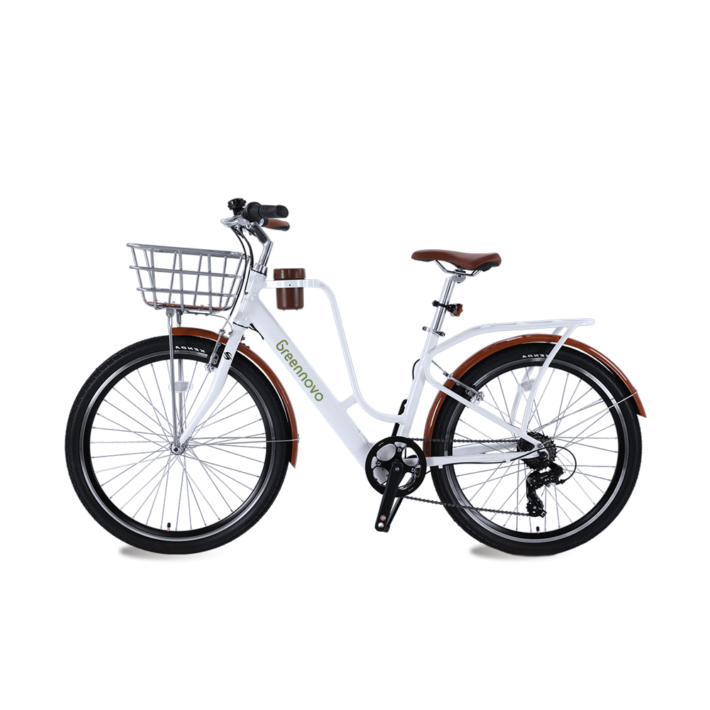 Bicicleta eléctrica urbana Greennovo ECT-F003: libertad de elección para desplazamientos urbanos. Aluminio de alto rendimiento, freno V-Brake, geometría de bicicleta eléctrica.