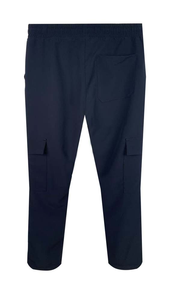 Men’s Elastic - Waist Cargo Pants with Drawstring - 92% Polyester 8% Spandex, Navy Blue Casual Multi - Pocket Trousers