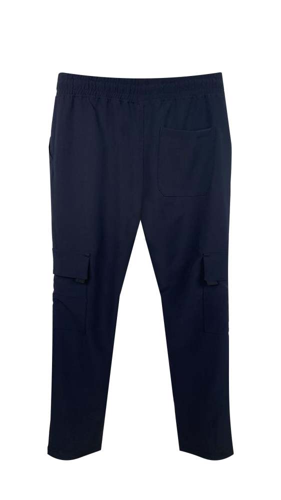 Men's Elastic - Waist Cargo Pants with Drawstring - 92% Polyester 8% Spandex, Navy Blue Multi - Pocket Casual Trousers