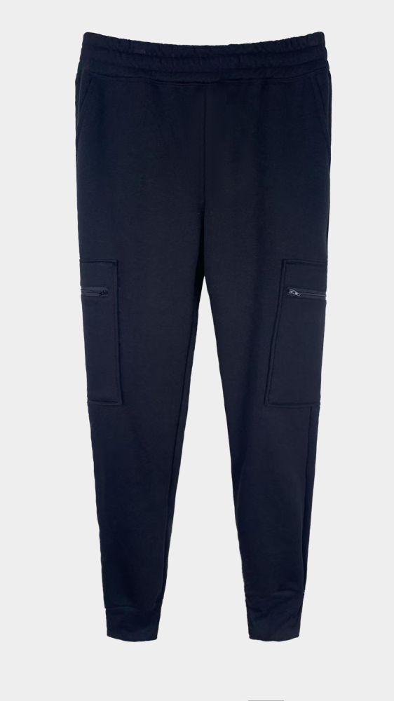 Men’s Black Polyester Cargo Joggers - Elastic - Waist with Zipper Pockets, Casual Athletic Sweatpants