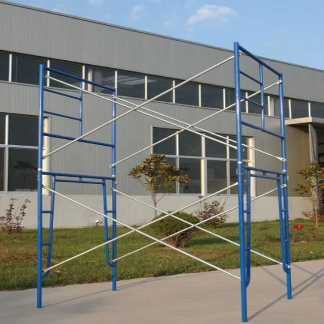 H-frame scaffolding for high-rise building construction