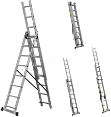 3 Supports Aluminum Ramp 3 Beams Lightweight Aluminium Ladders for Loading 8 Tons for Excavators Machines Harvesters Tool