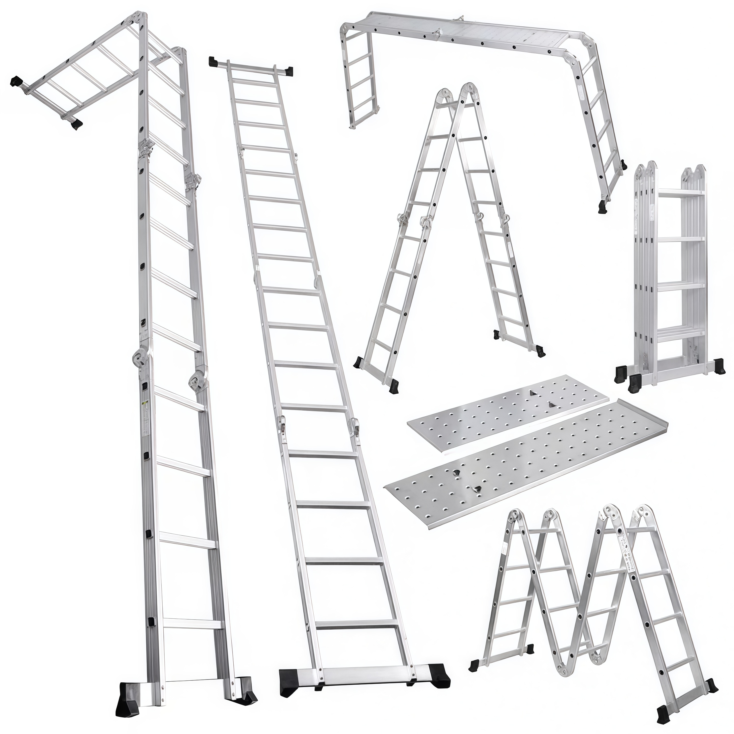 3 Supports Aluminum Ramp 3 Beams Lightweight Aluminium Ladders for Loading 8 Tons for Excavators Machines Harvesters Tool