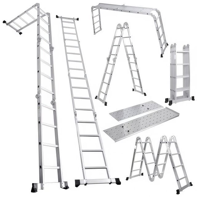 3 Supports Aluminum Ramp 3 Beams Lightweight Aluminium Ladders for Loading 8 Tons for Excavators Machines Harvesters Tool