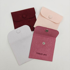 Custom Logo Fashionable Style Jewelry Packaging Pouch Luxury Modern Embossed Logo Faux Suede Pouch Storage Bag
