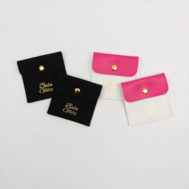 Personalized Logo PU Jewelry Button Pouch For Earrings Ring Eco-friendly Necklace Jewelry Gift Packaging Bag