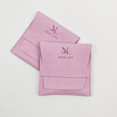 Custom Logo Envelope Microfiber Jewelry Pouch Bag Modern Luxury Velvet Purple Wedding Favors Packaging Bags