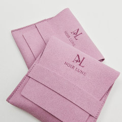 Custom Logo Envelope Microfiber Jewelry Pouch Bag Modern Luxury Velvet Purple Wedding Favors Packaging Bags