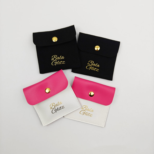 Personalized Logo PU Jewelry Button Pouch For Earrings Ring Eco-friendly Necklace Jewelry Gift Packaging Bag