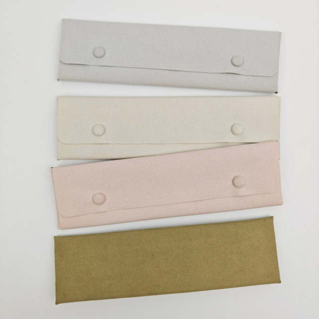 Luxury Recycled Microfiber Jewelry Pouch Bag Custom Logo Wholesale Printed Button Necklace Packing Pouch