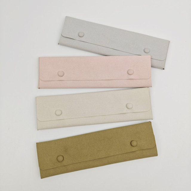 Luxury Recycled Microfiber Jewelry Pouch Bag Custom Logo Wholesale Printed Button Necklace Packing Pouch