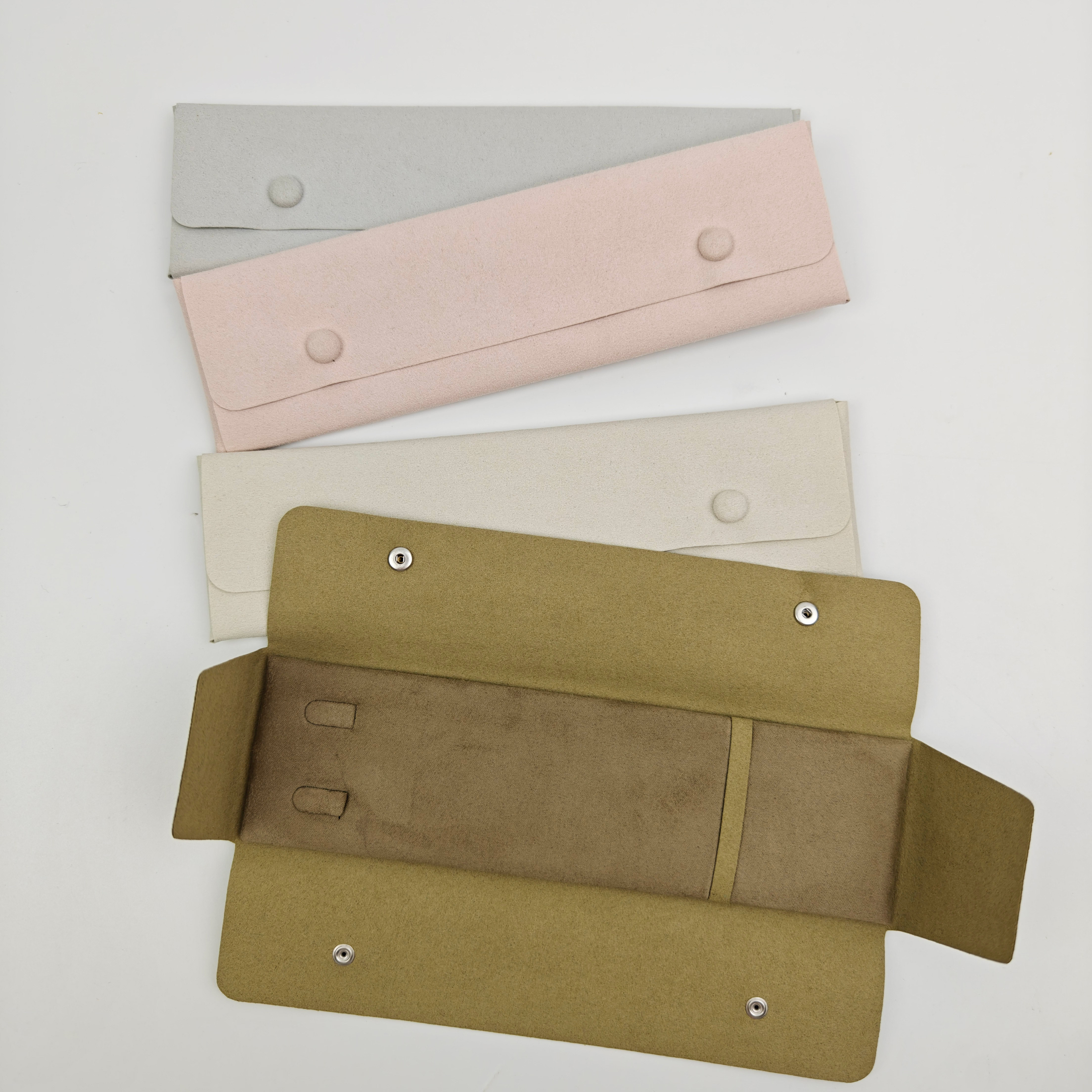 Luxury Recycled Microfiber Jewelry Pouch Bag Custom Logo Wholesale Printed Button Necklace Packing Pouch