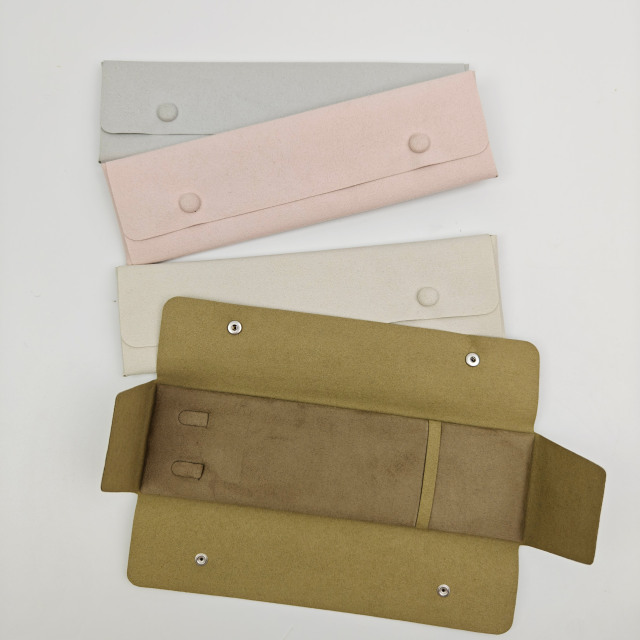 Luxury Recycled Microfiber Jewelry Pouch Bag Custom Logo Wholesale Printed Button Necklace Packing Pouch