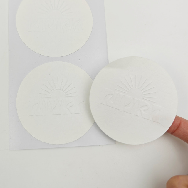 Custom Design White Textured Cotton Shape Paper Label Adhesive Sticker Eco-friendly Packaging Paper Adhesive Stickers