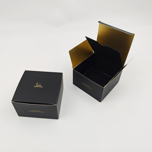 High Quality Custom Printed Gold Foil Logo OEM Black Packaging Boxes for Skincare Candles & Soap