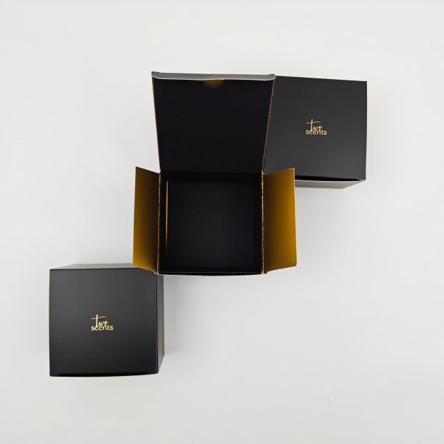 High Quality Custom Printed Gold Foil Logo OEM Black Packaging Boxes for Skincare Candles & Soap