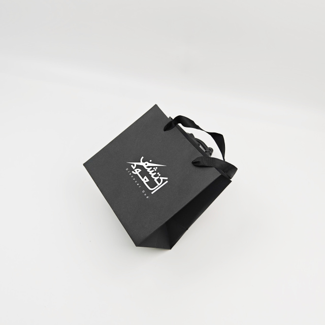 Custom Eco-Friendly Silver Logo Luxury Gift Bag with Ribbon For Cosmetics & Jewelry