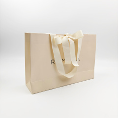 Compostable Christmas Paper Gift Bags Elegant Ribbon Design Cardboard Shopping Bags for Clothing & Candy