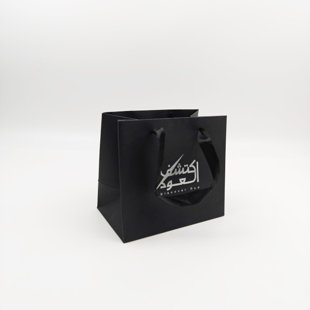 Custom Eco-Friendly Silver Logo Luxury Gift Bag with Ribbon For Cosmetics & Jewelry