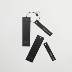 Custom Eco Recyclable Low MOQ Black Hang Tags with Hot Stamping Logo