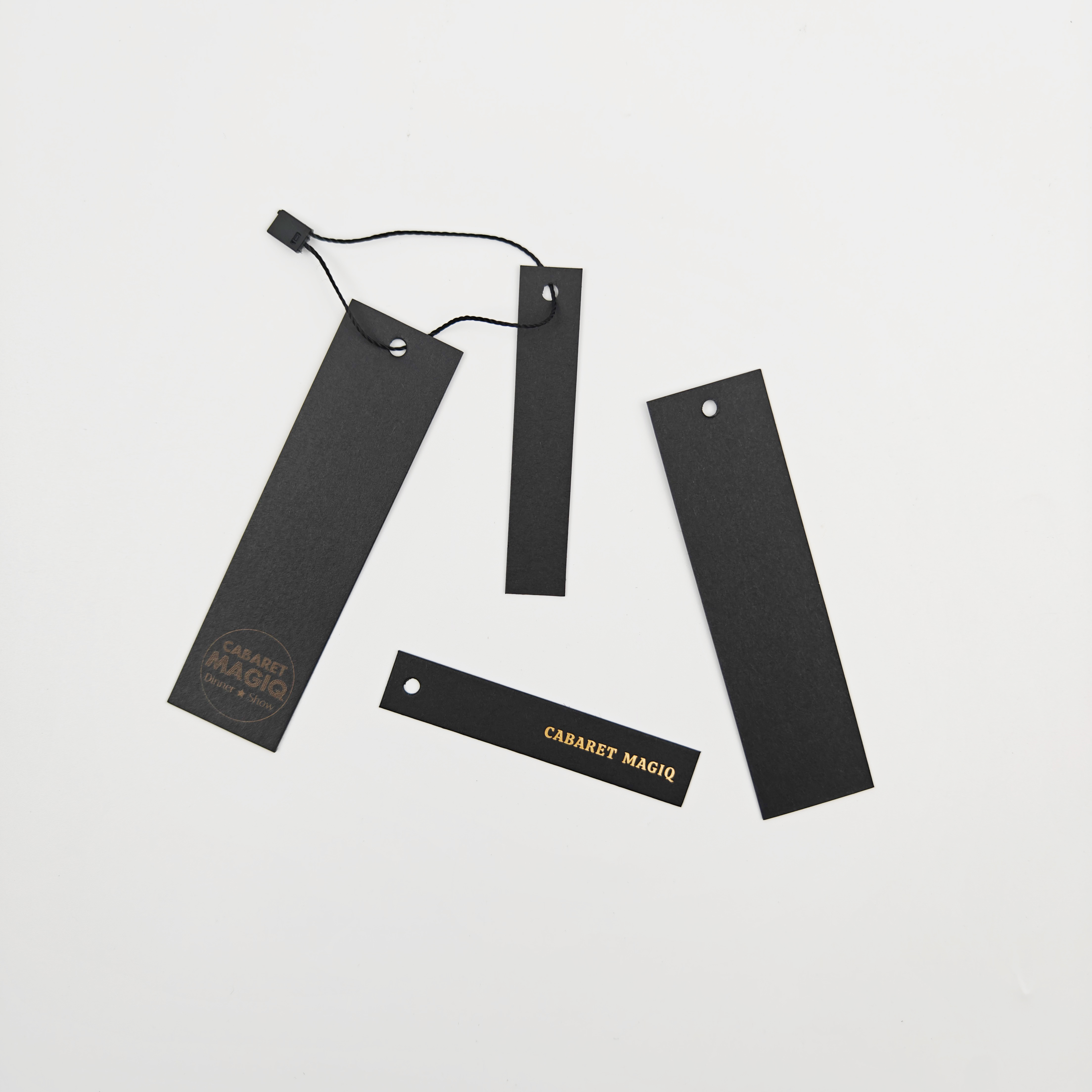Custom Eco Recyclable Low MOQ Black Hang Tags with Hot Stamping Logo