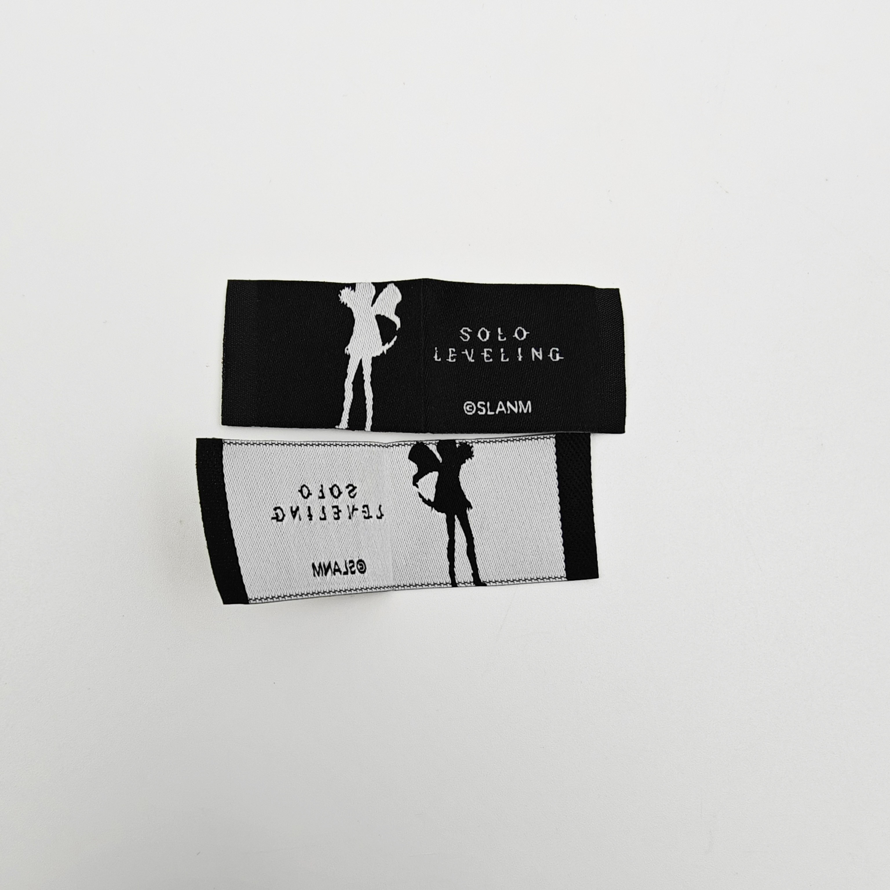 Custom High-Density Damask Woven Neck Label Private Fabric Clothing Label & Custom Printed Black Garment Tag