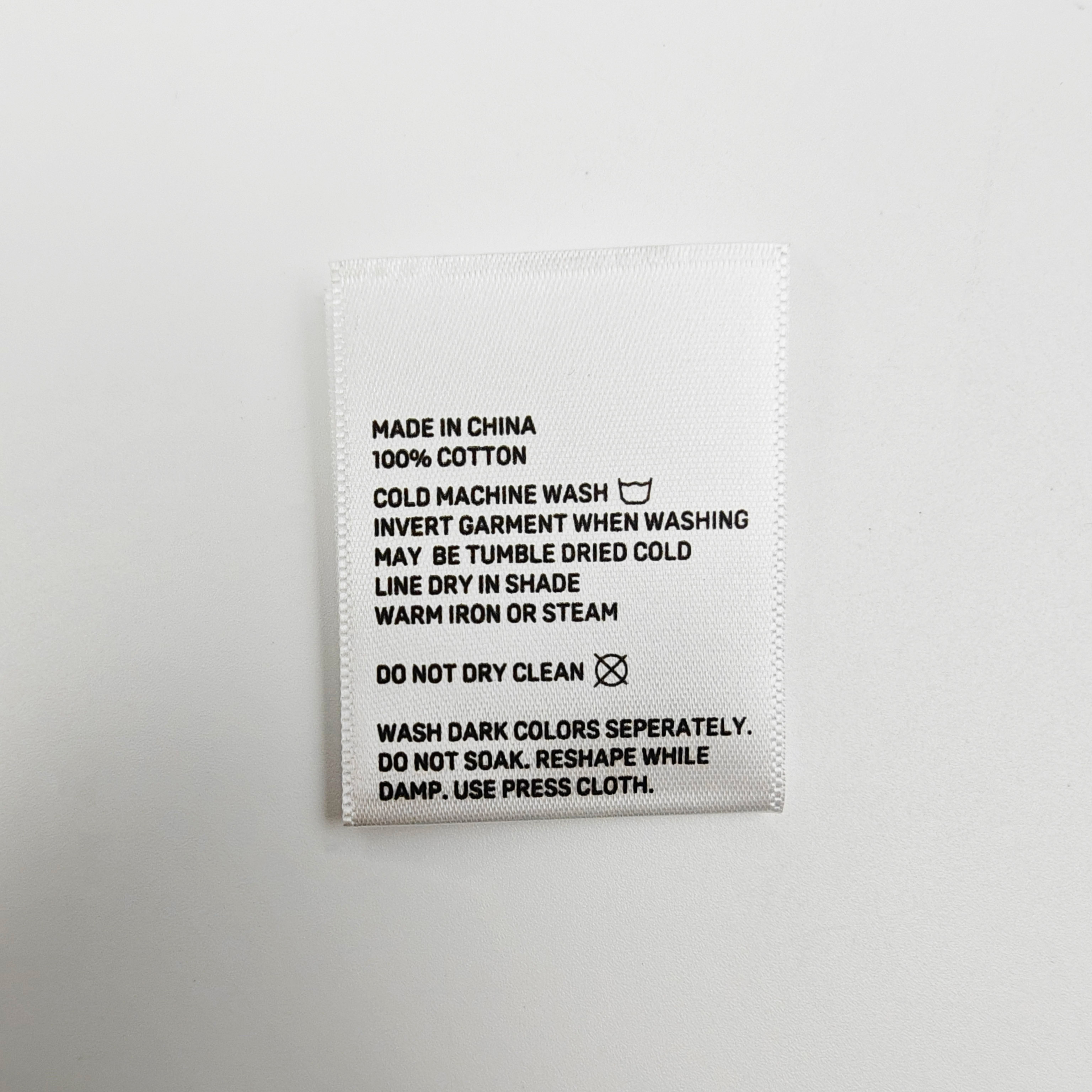Custom Organic Wash Care Labels Eco-Friendly Satin Clothing Labels for Apparel