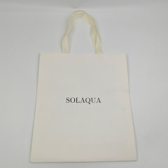Custom White Kraft Gift Bags with Black Foil Logo & Ribbon Handles