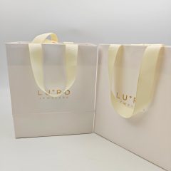 Recycled White Matte Jewelry Gift Bags with Gold Foil Logo