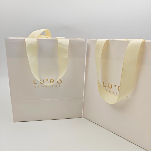 Recycled White Matte Jewelry Gift Bags with Gold Foil Logo