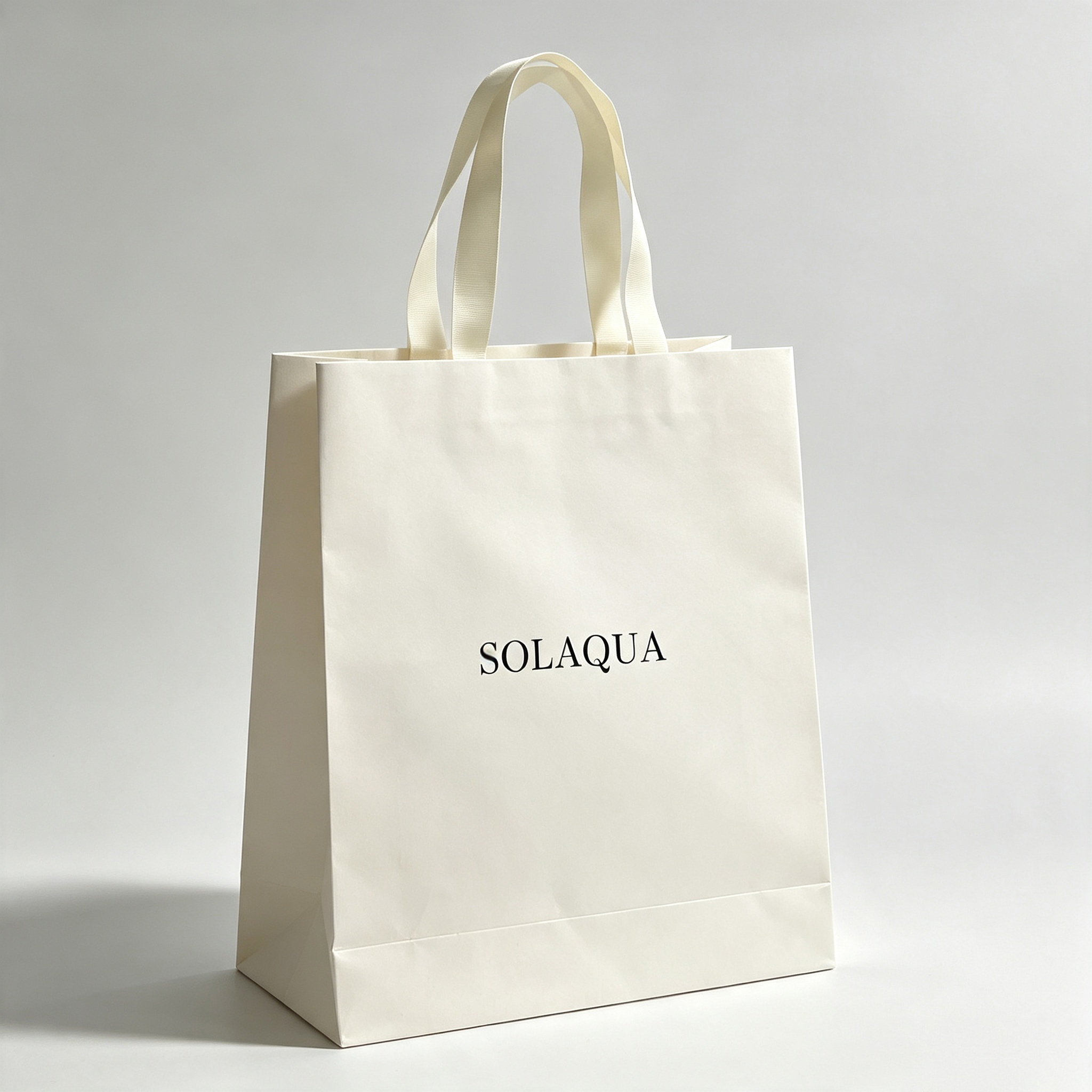 Custom White Kraft Gift Bags with Black Foil Logo & Ribbon Handles