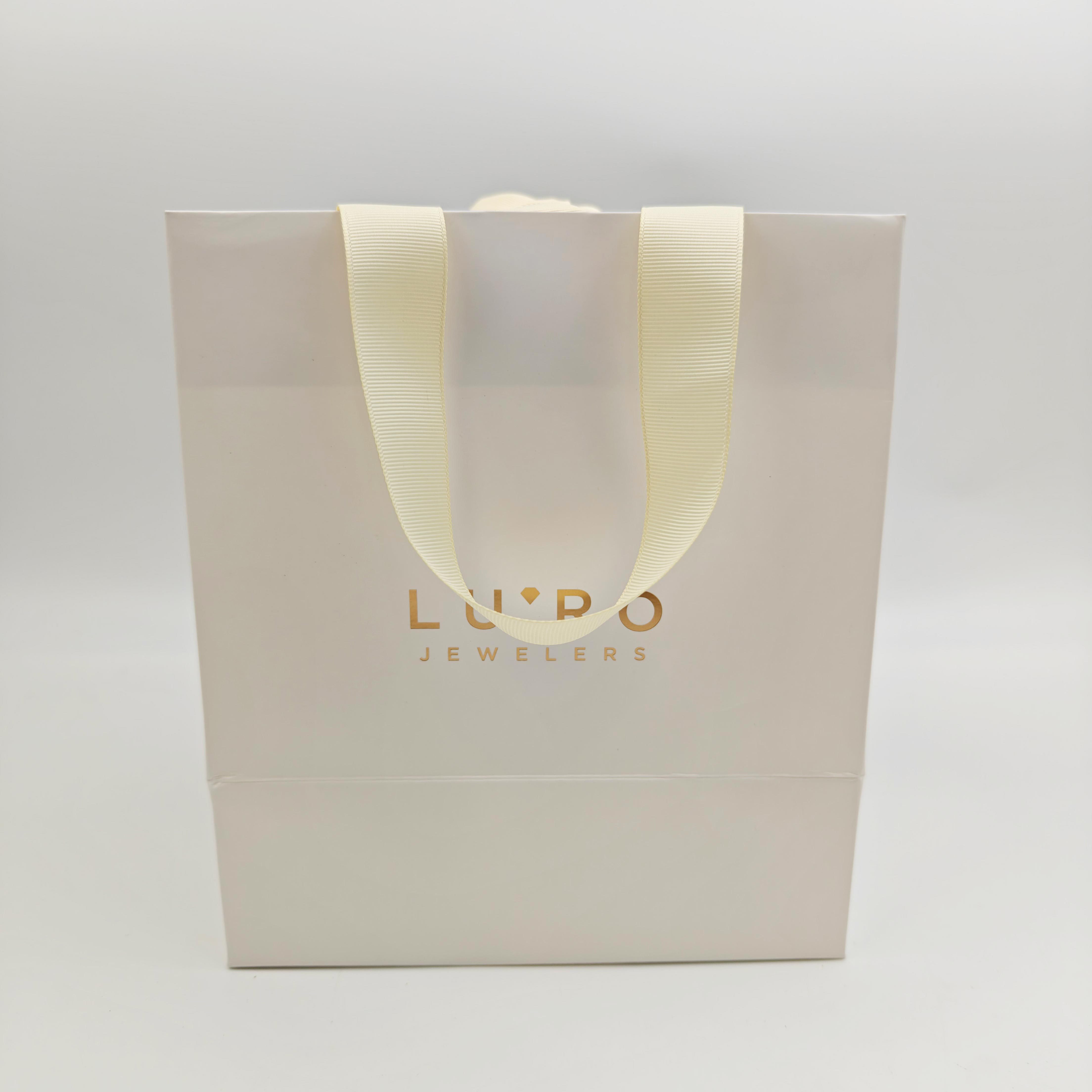 Recycled White Matte Jewelry Gift Bags with Gold Foil Logo
