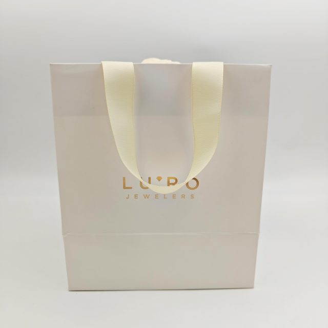 Recycled White Matte Jewelry Gift Bags with Gold Foil Logo