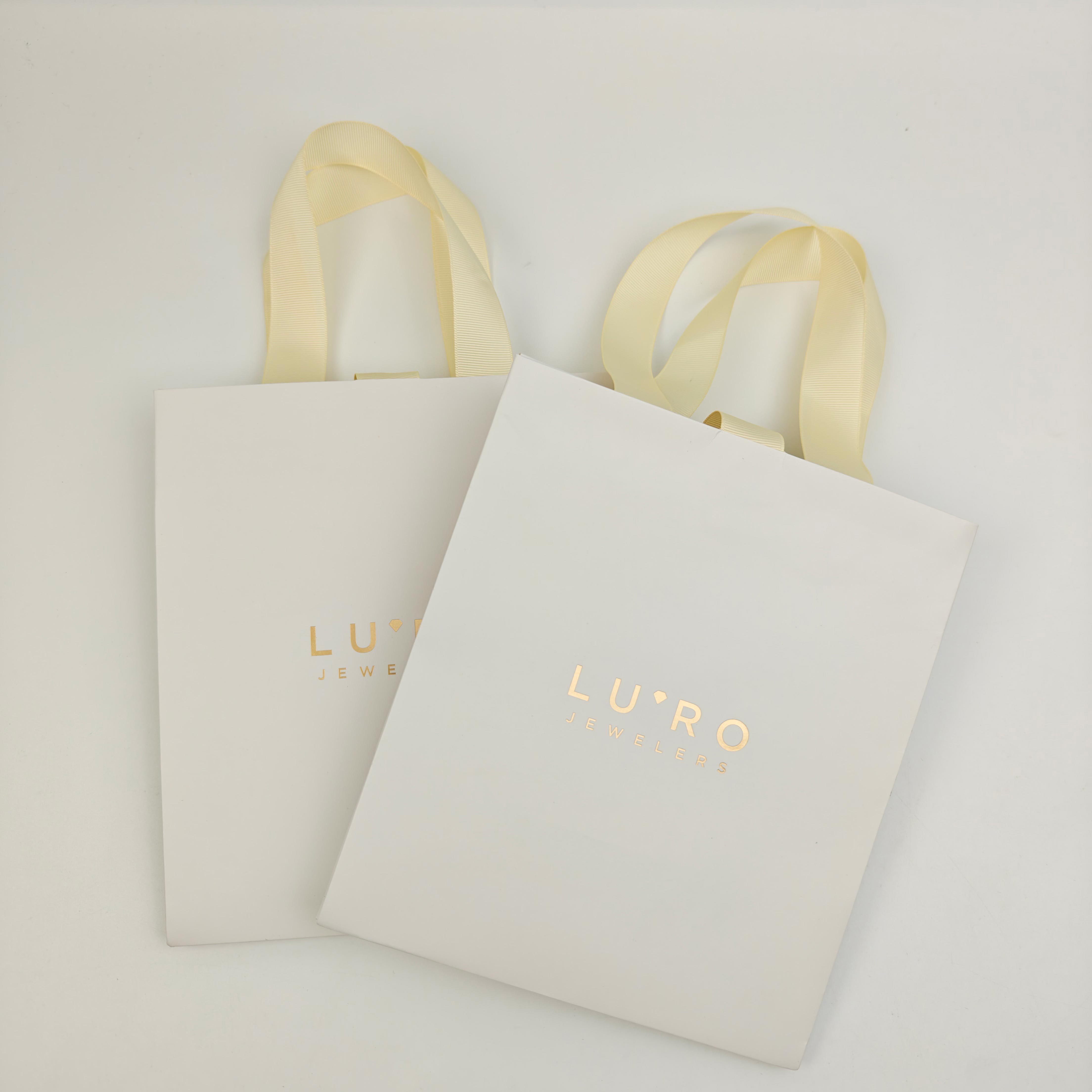 Recycled White Matte Jewelry Gift Bags with Gold Foil Logo