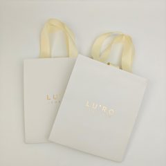 Recycled White Matte Jewelry Gift Bags with Gold Foil Logo