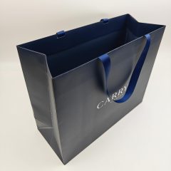 Custom Printed Textured Paper Gift Bags with Ribbon Handles For Retail