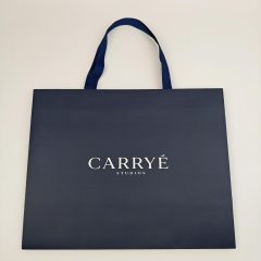 Custom Printed Textured Paper Gift Bags with Ribbon Handles For Retail