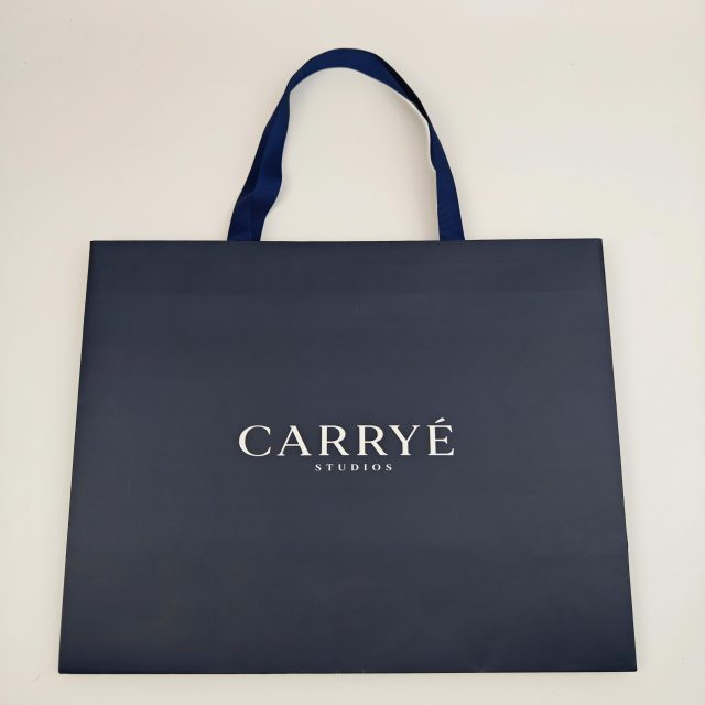 Custom Printed Textured Paper Gift Bags with Ribbon Handles For Retail
