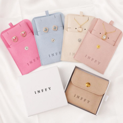 Custom Logo Jewelry Packaging Pouches Eco-Friendly Velvet Suede with Recyclable Pad & Snap Button