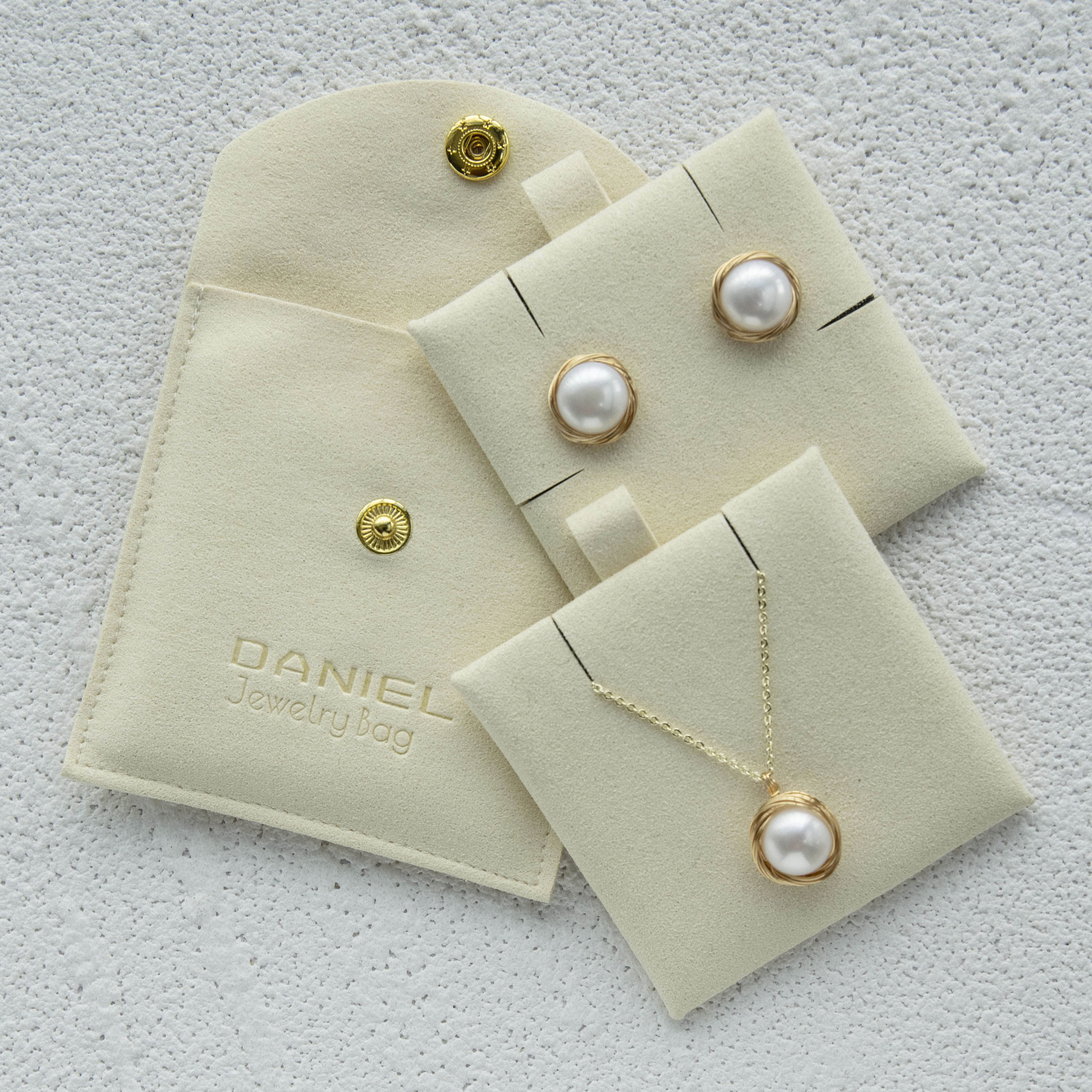 Custom Snap Button Microfiber Pouch with Card Insert deal for Jewelry Storage & Gift Packaging
