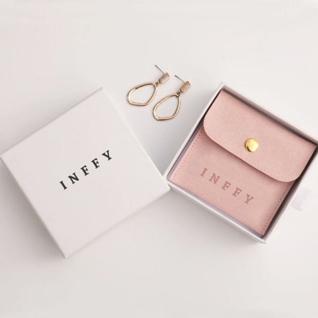 Custom Logo Jewelry Packaging Pouches Eco-Friendly Velvet Suede with Recyclable Pad & Snap Button