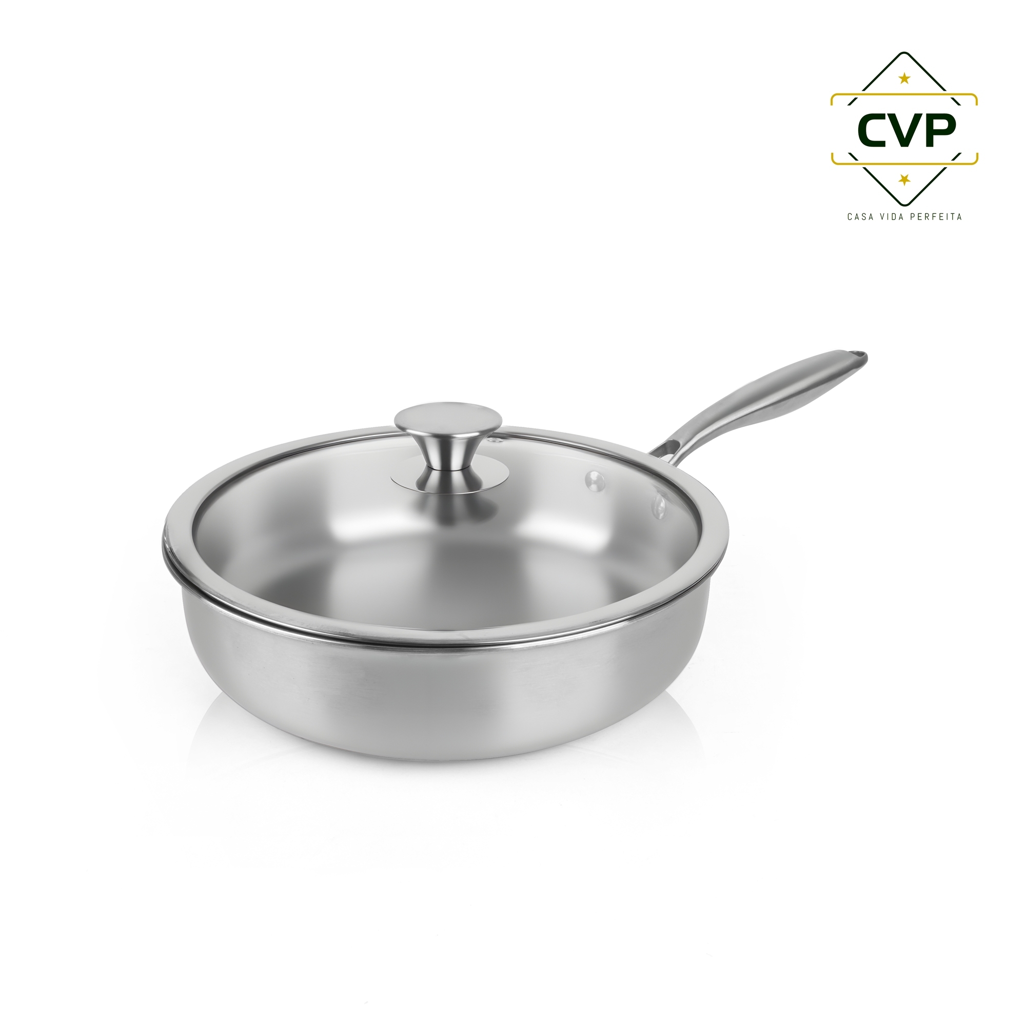 26cm Glass Lid Polished Frying Pan