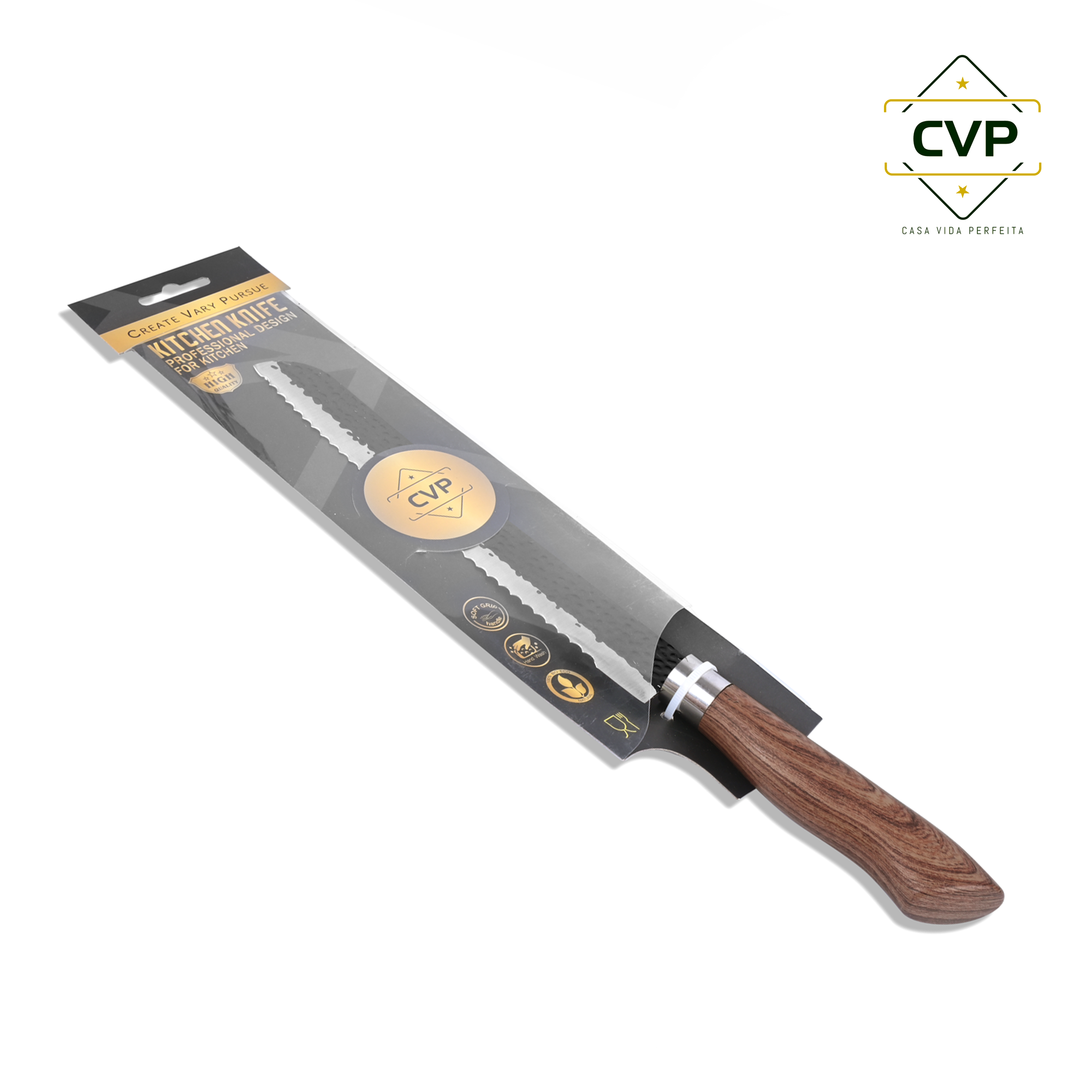 Black Hammered Pattern Bread Knife