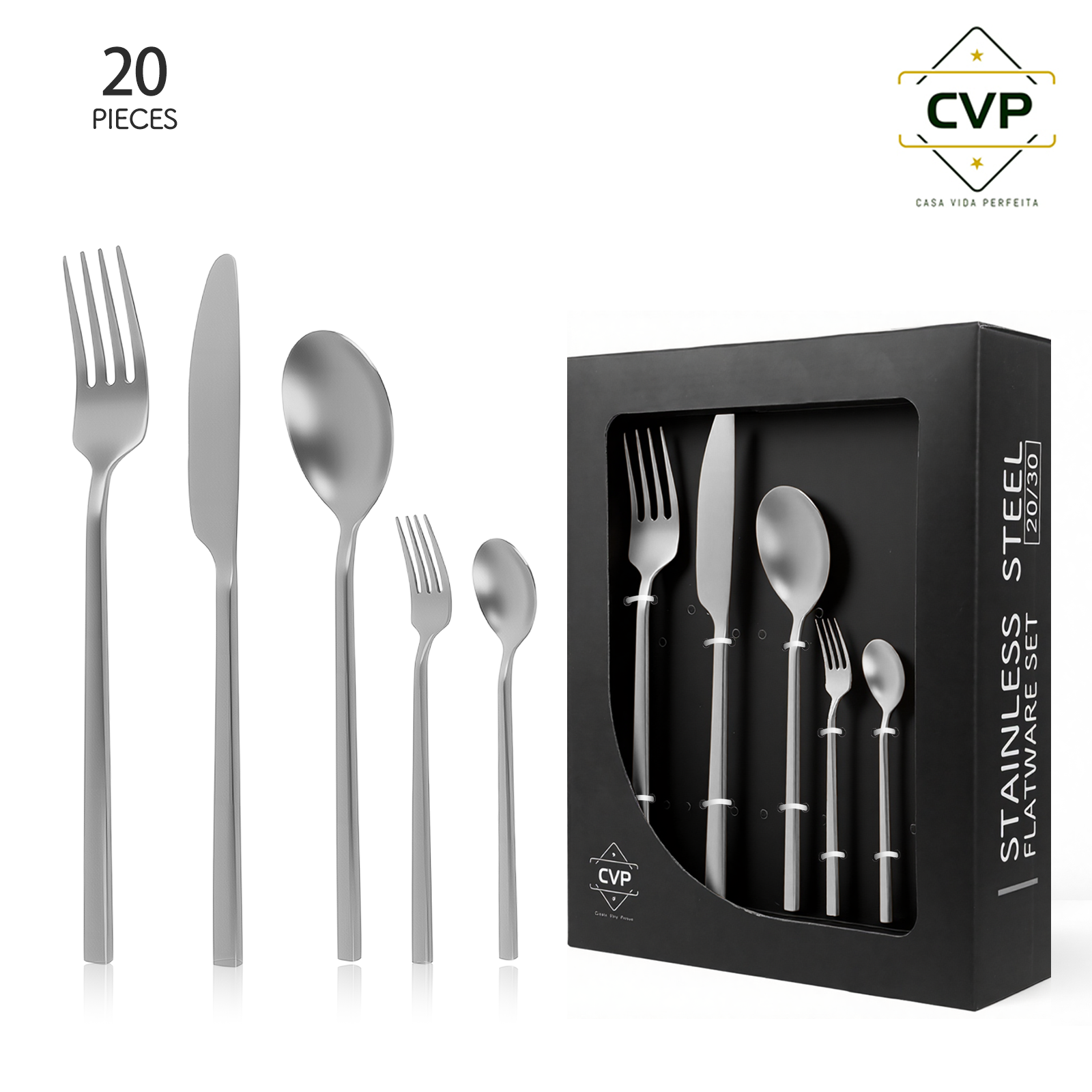 A37 Small Square Handle Series 20-Piece Set Silver