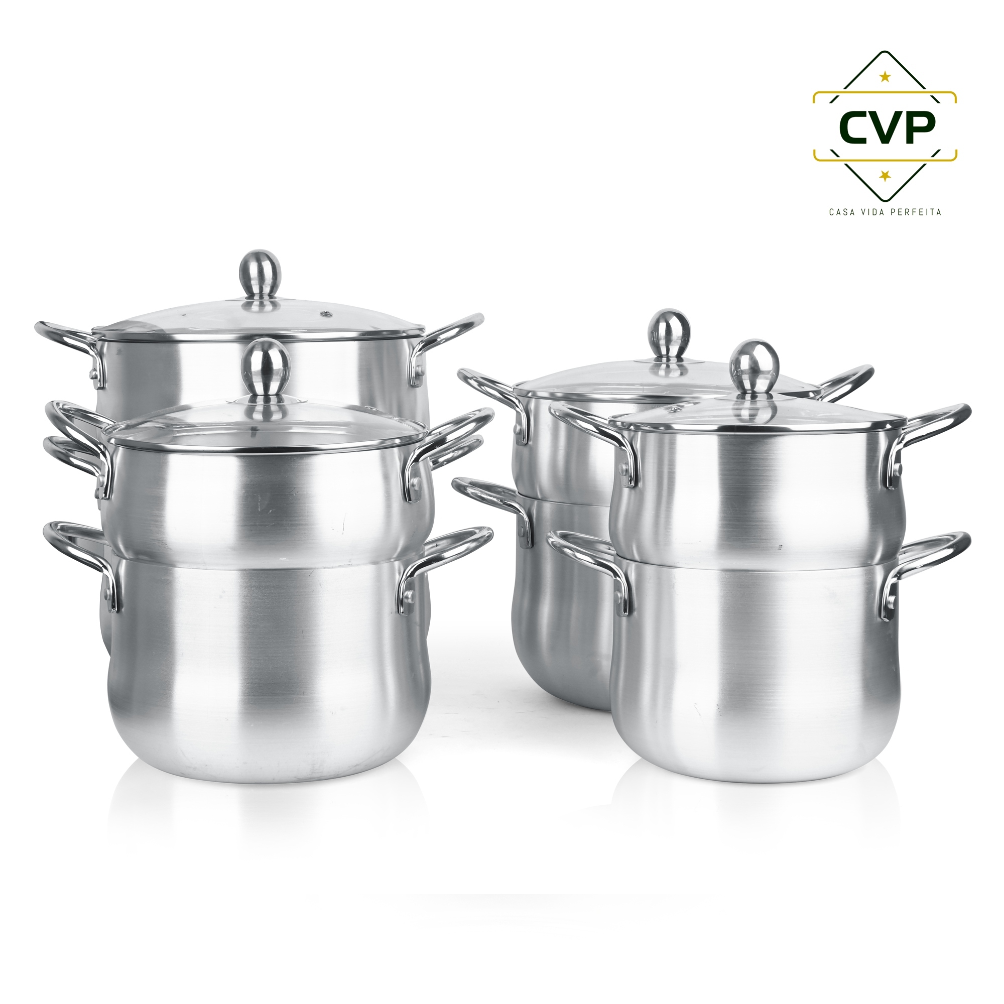 Stretched Flanged Satin Finish Steamer Set
