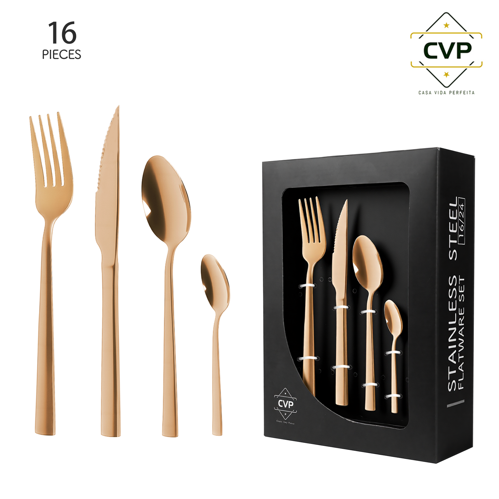 A07 Square Handle Series 16-Piece Set Rose Gold