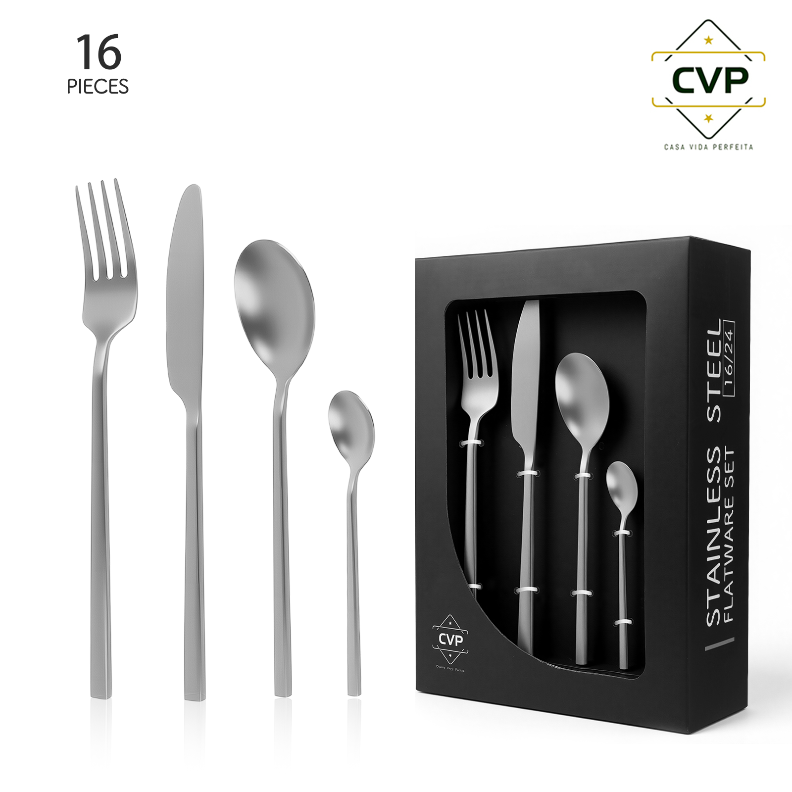 A37 Small Square Handle Series 16-Piece Set Silver